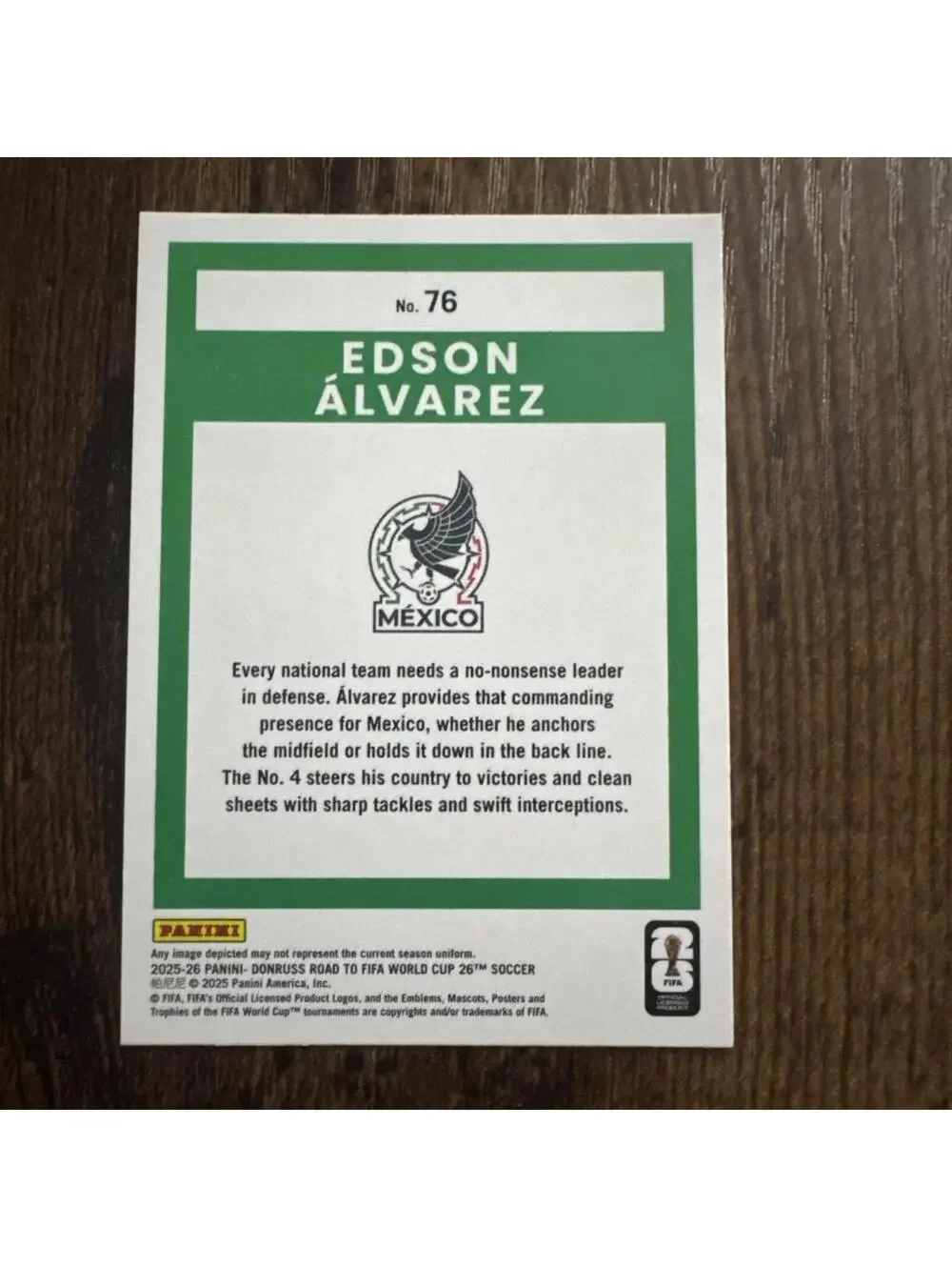 2026 Panini Donruss Road to FIFA WC Edson Álvarez Mexico Green /5 JERSEY MATCH